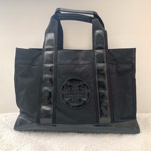 Tory Burch Ella Patent Nylon Large Tote Bag Purse Black